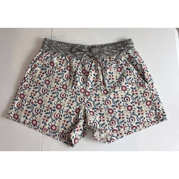 Dylan Women's Pull On Floral Shorts Red Blue Cream Cotton Drawstring Size L - Picture 1 of 12